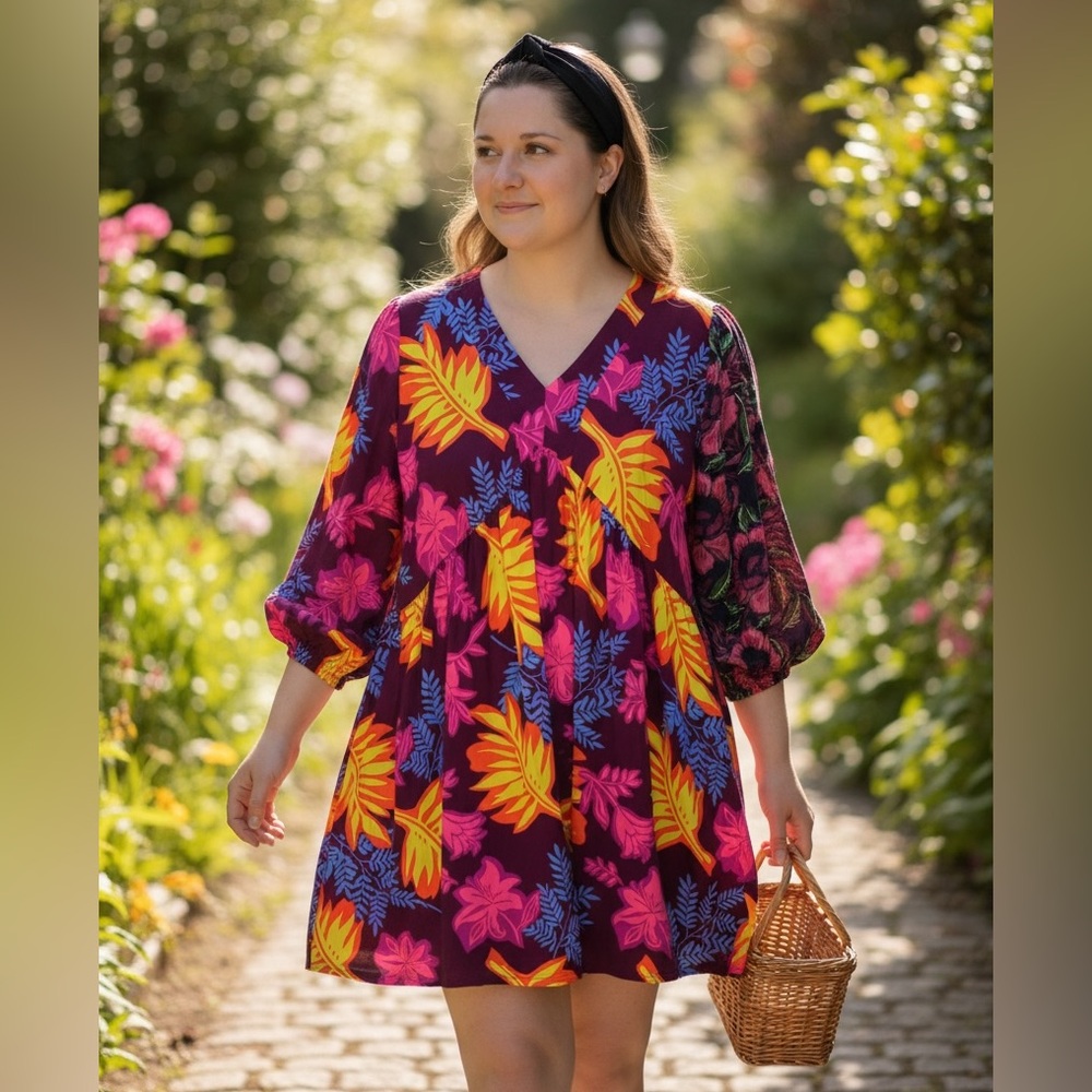 Easel Floral V-Neck Flowy Dress
